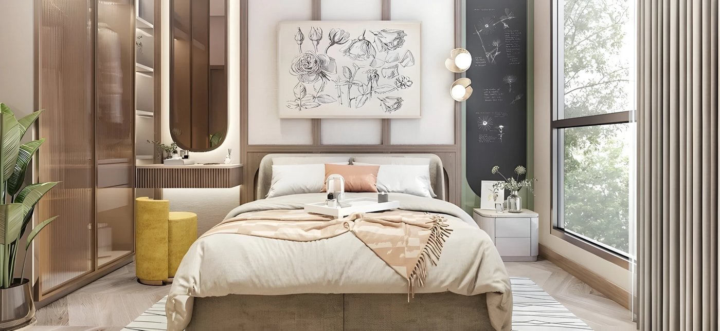 Wizualizacja inwestycji — sypialnia apartamentu
